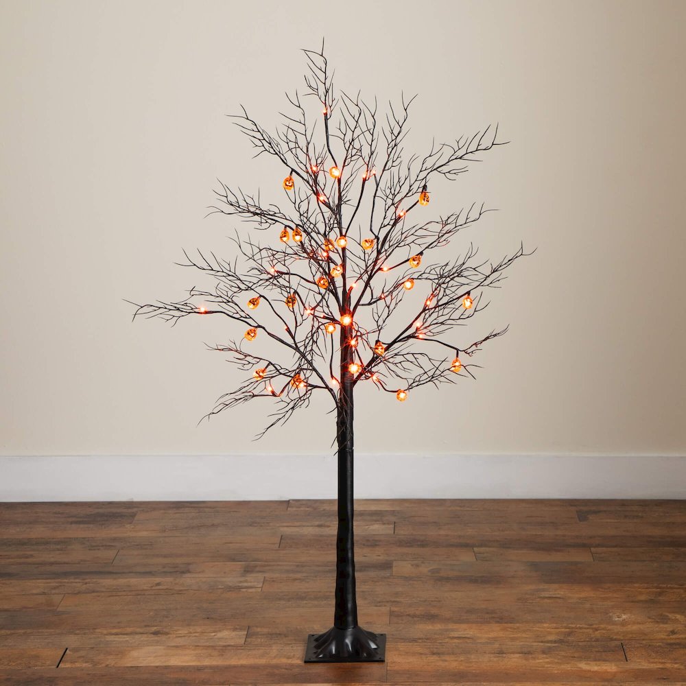 4ft. Pre-Lit Artificial Halloween Black Twig Tree with 24 Orange LED Lights. Picture 2