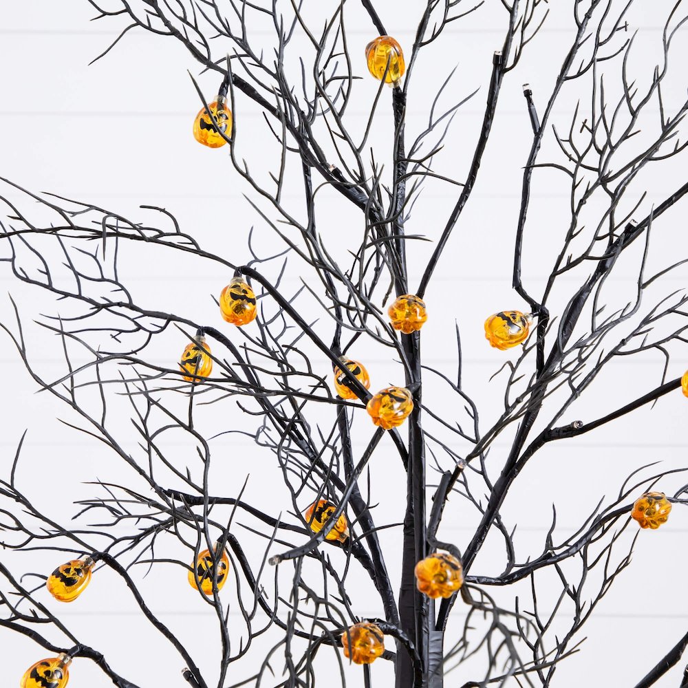 4ft. Pre-Lit Artificial Halloween Black Twig Tree with 24 Orange LED Lights. Picture 6