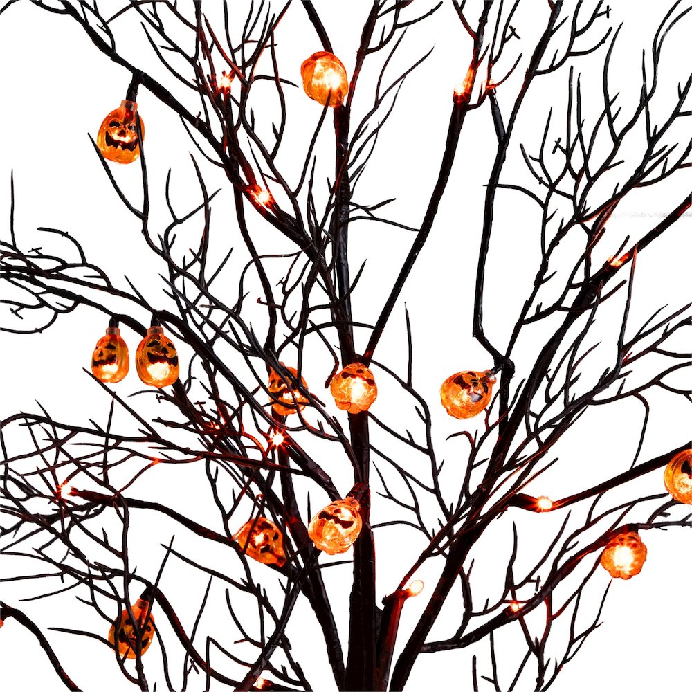 4ft. Pre-Lit Artificial Halloween Black Twig Tree with 24 Orange LED Lights. Picture 10