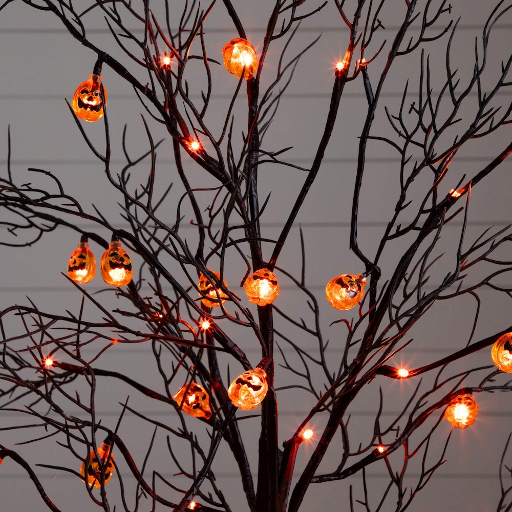 4ft. Pre-Lit Artificial Halloween Black Twig Tree with 24 Orange LED Lights. Picture 11