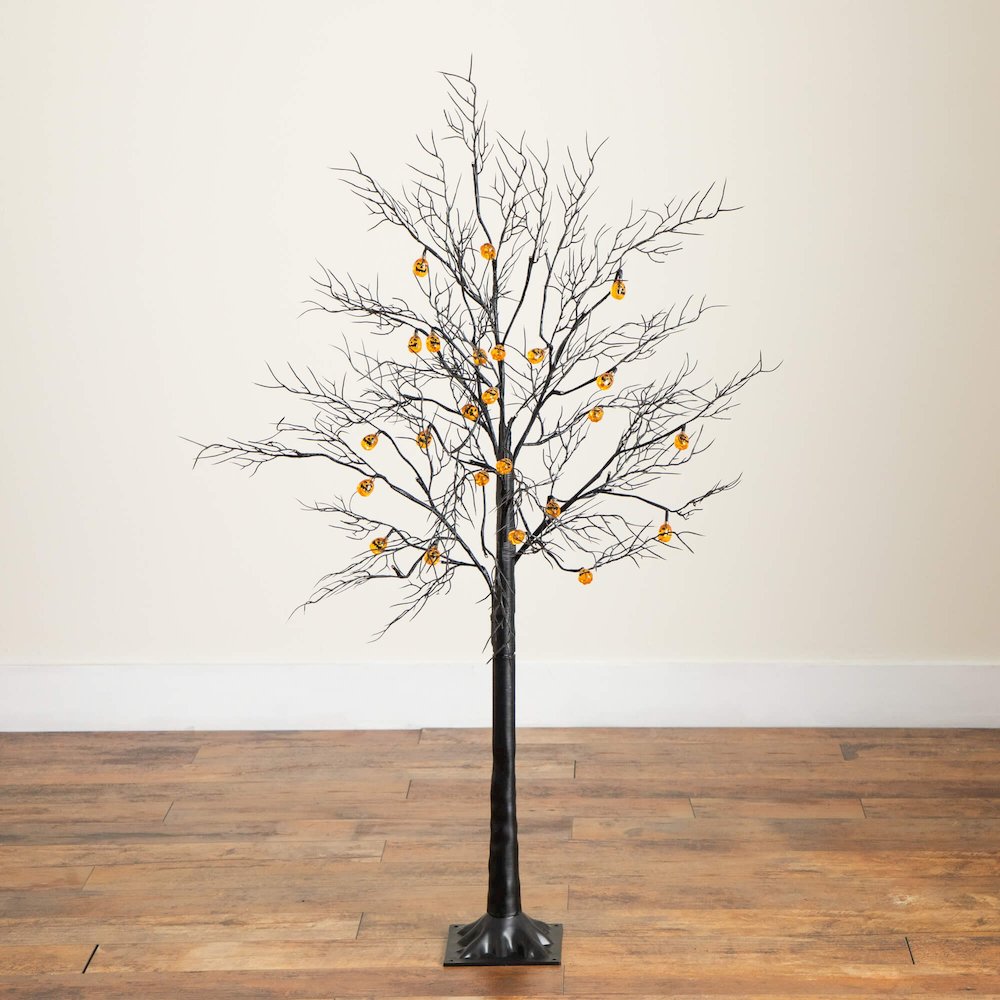 4ft. Pre-Lit Artificial Halloween Black Twig Tree with 24 Orange LED Lights. Picture 4
