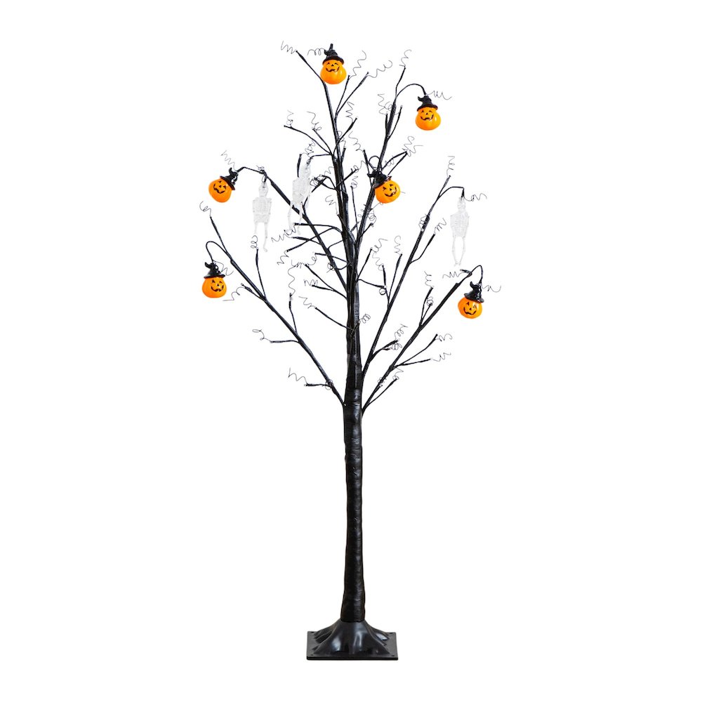 4ft. Pre-Lit Artificial Halloween Pumpkins and Skulls Ornament Tree. Picture 1