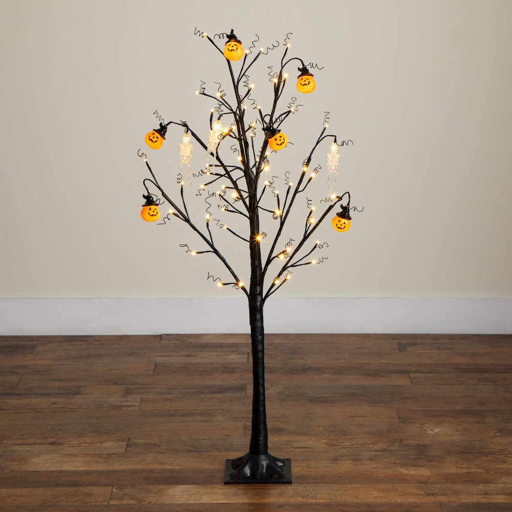 4ft. Pre-Lit Artificial Halloween Pumpkins and Skulls Ornament Tree. Picture 6