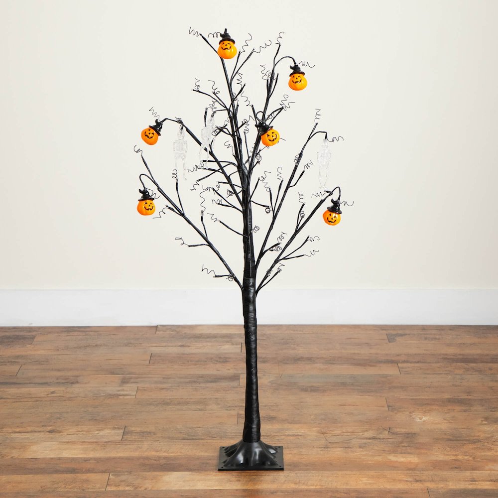 4ft. Pre-Lit Artificial Halloween Pumpkins and Skulls Ornament Tree. Picture 11
