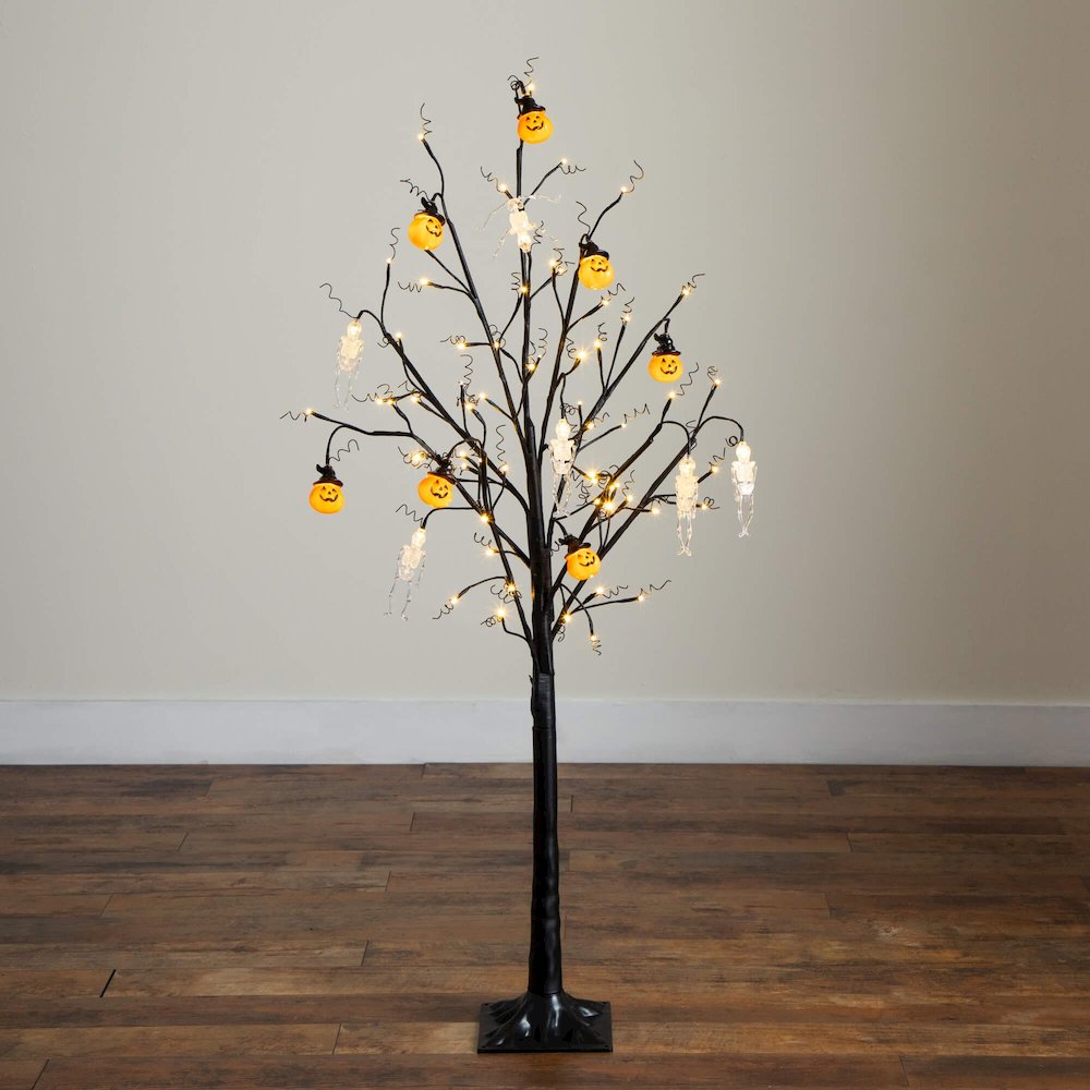 5ft. Pre-Lit Artificial Halloween Pumpkins and Skulls Ornament Tree. Picture 4