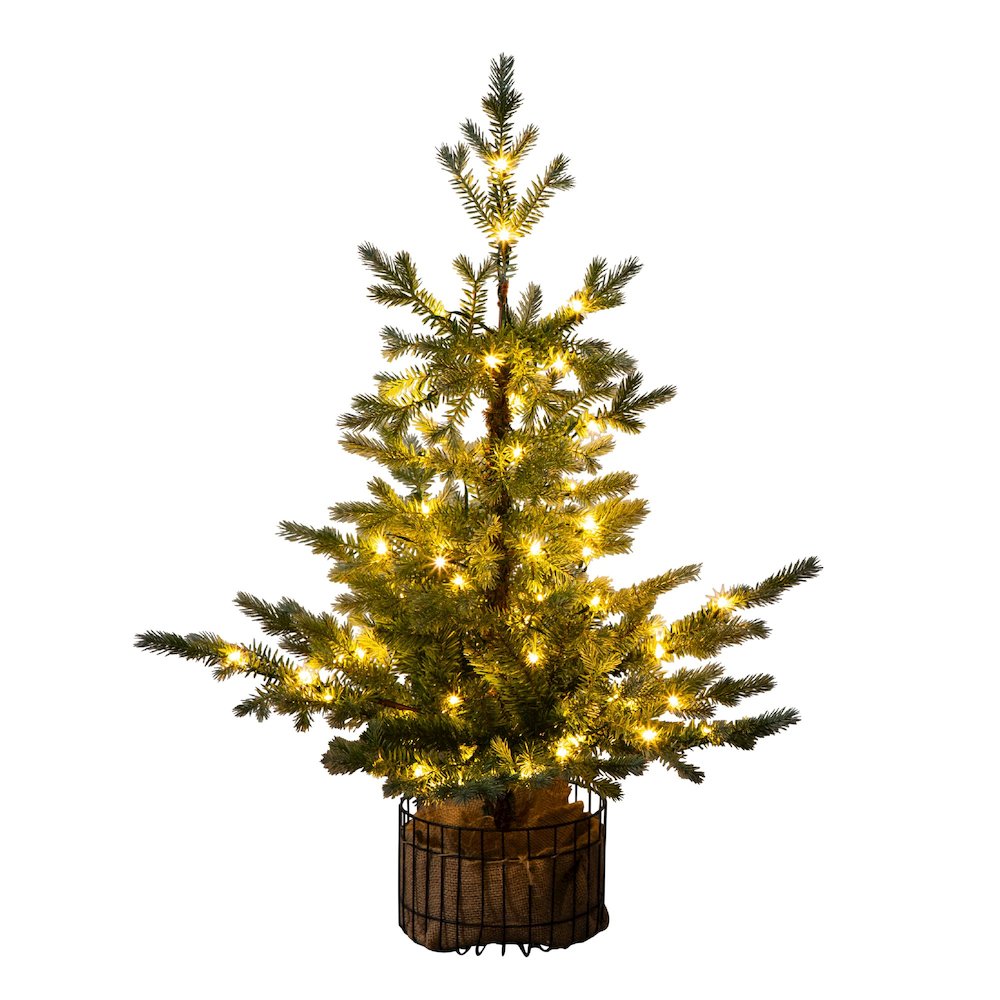 3ft. Pre-Lit Artificial Christmas Tree in Jute Wire Planter with 30 LED Lights. Picture 2