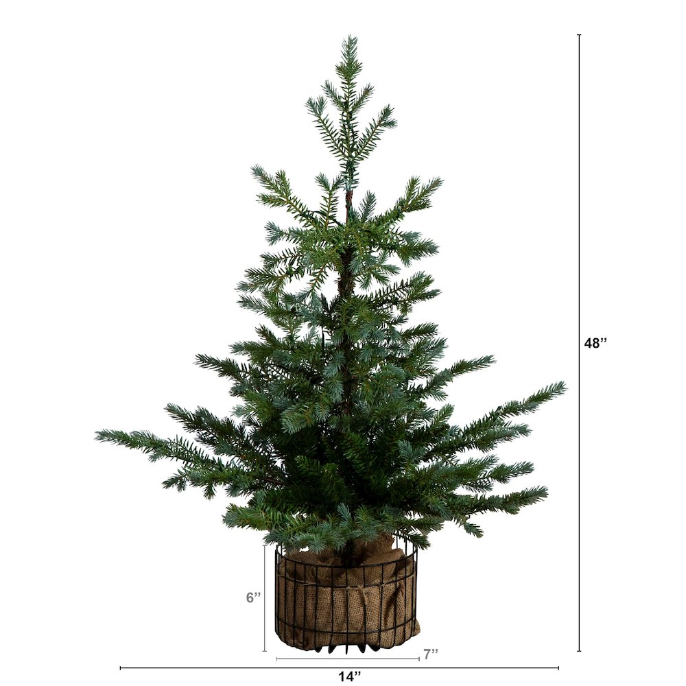 3ft. Pre-Lit Artificial Christmas Tree in Jute Wire Planter with 30 LED Lights. Picture 8