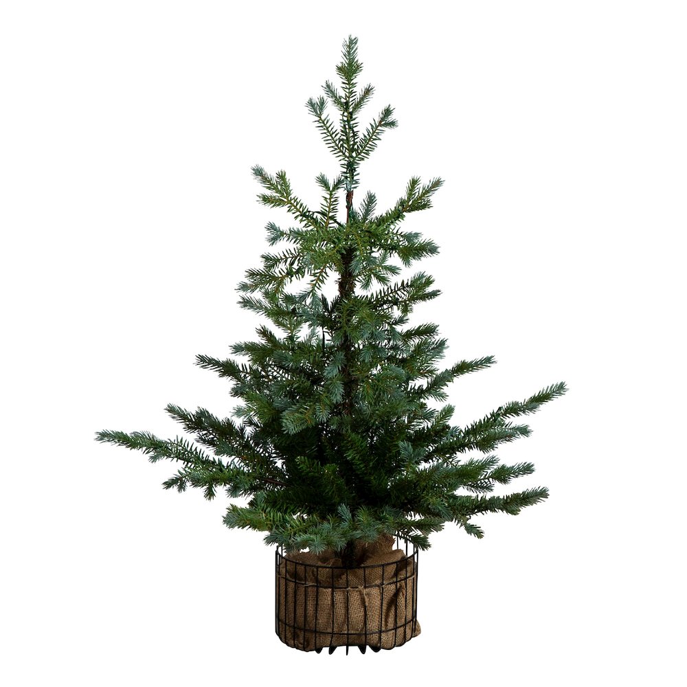 3ft. Pre-Lit Artificial Christmas Tree in Jute Wire Planter with 30 LED Lights. Picture 1