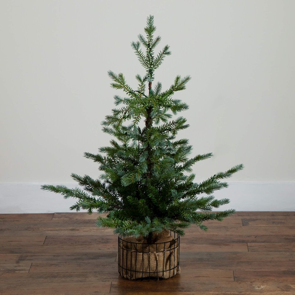 3ft. Pre-Lit Artificial Christmas Tree in Jute Wire Planter with 30 LED Lights. Picture 7