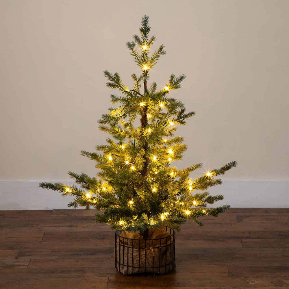 3ft. Pre-Lit Artificial Christmas Tree in Jute Wire Planter with 30 LED Lights. Picture 10