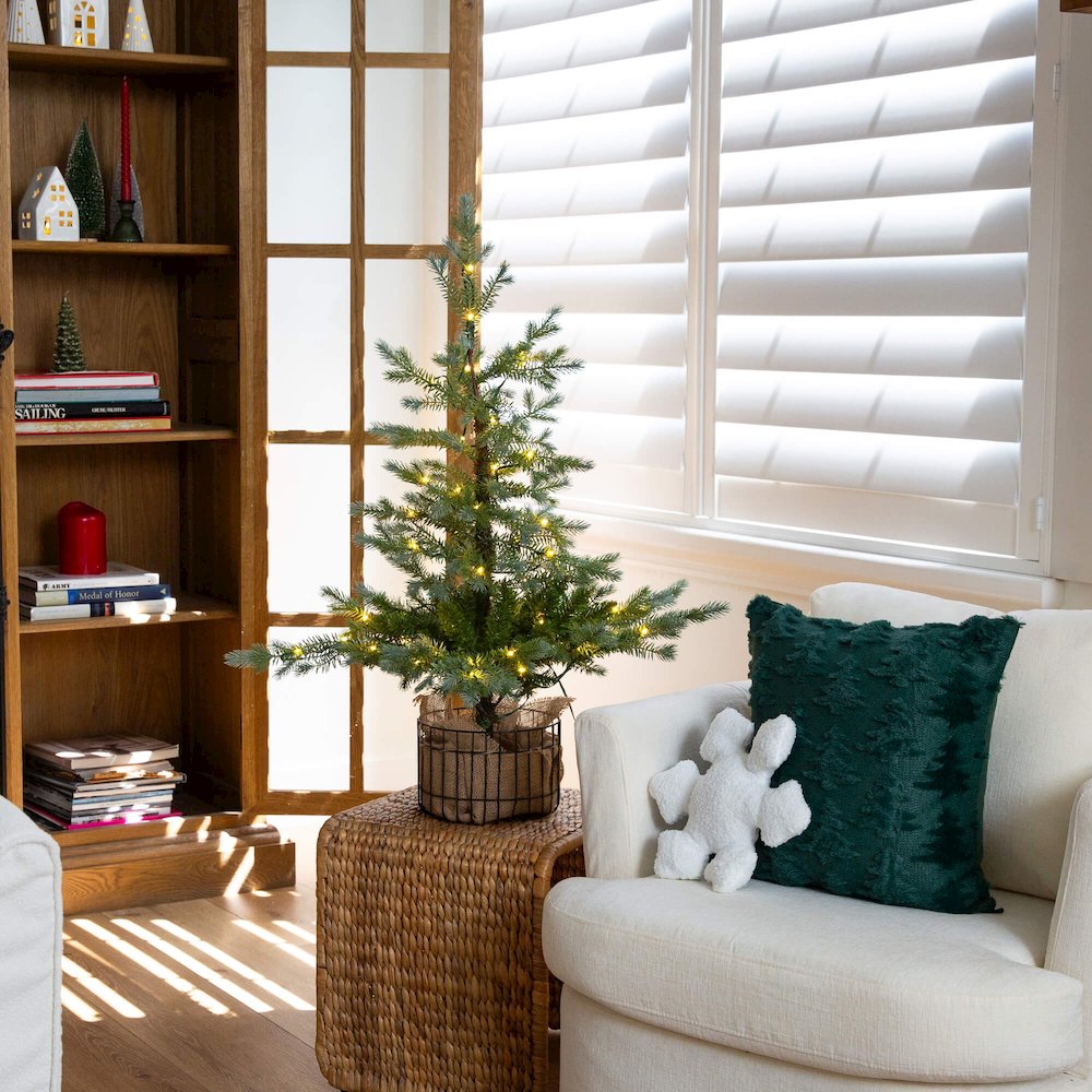 3ft. Pre-Lit Artificial Christmas Tree in Jute Wire Planter with 30 LED Lights. Picture 5
