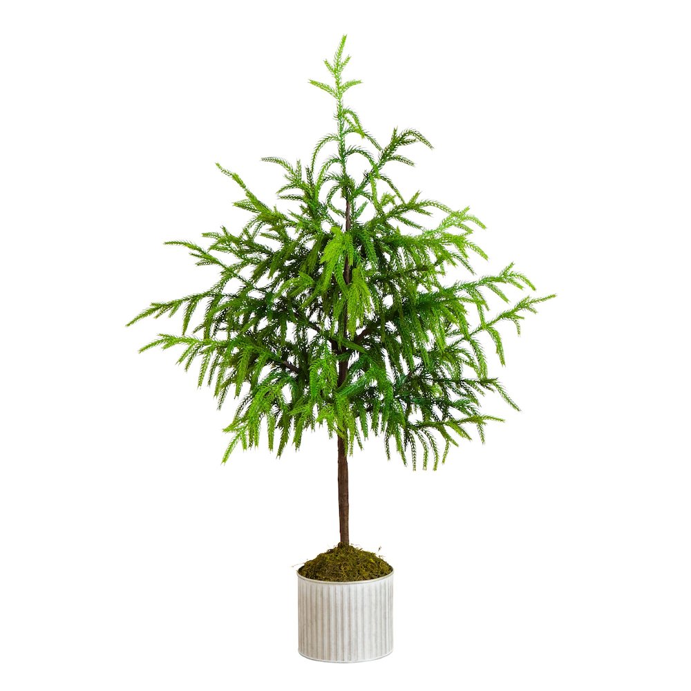 3ft. Artificial Real Touch Norfolk Island Pine in Metal Tin Planter. Picture 1