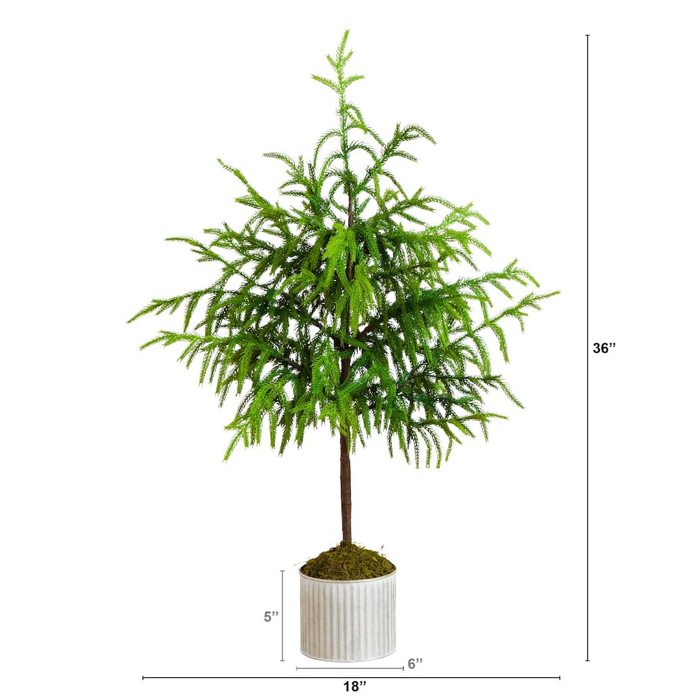 3ft. Artificial Real Touch Norfolk Island Pine in Metal Tin Planter. Picture 5