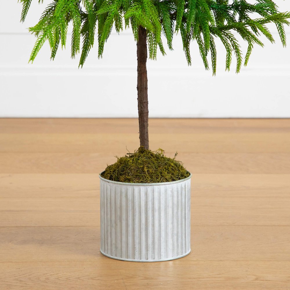 3ft. Artificial Real Touch Norfolk Island Pine in Metal Tin Planter. Picture 3