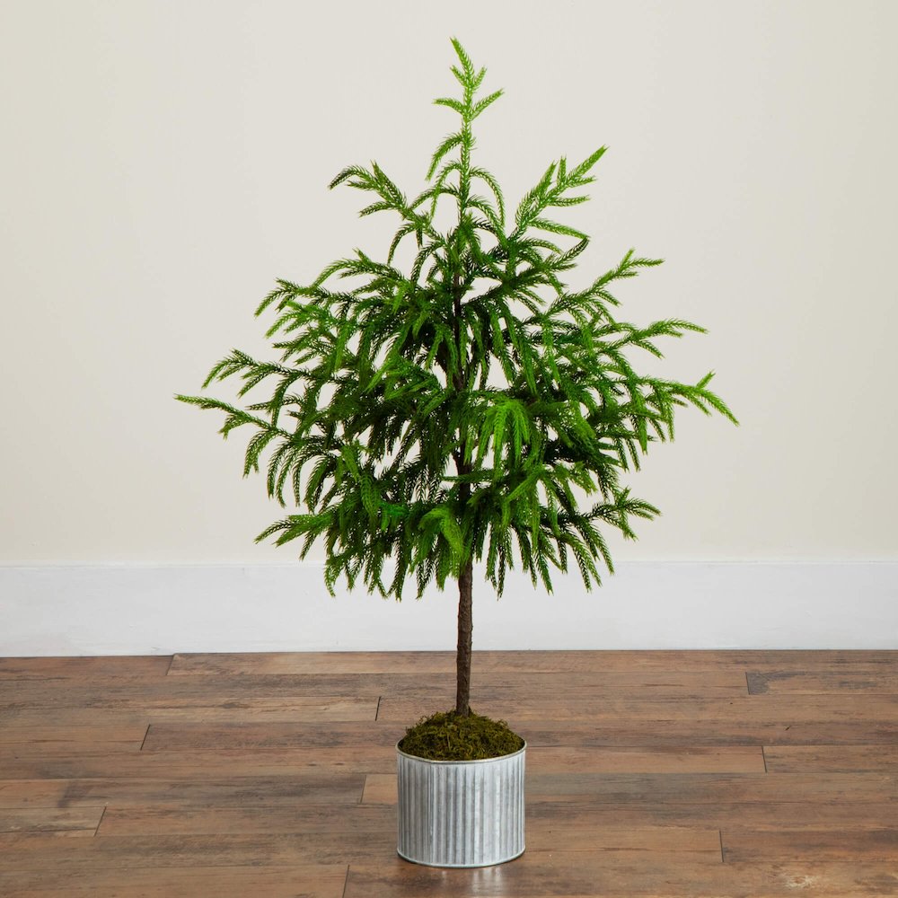 3ft. Artificial Real Touch Norfolk Island Pine in Metal Tin Planter. Picture 4