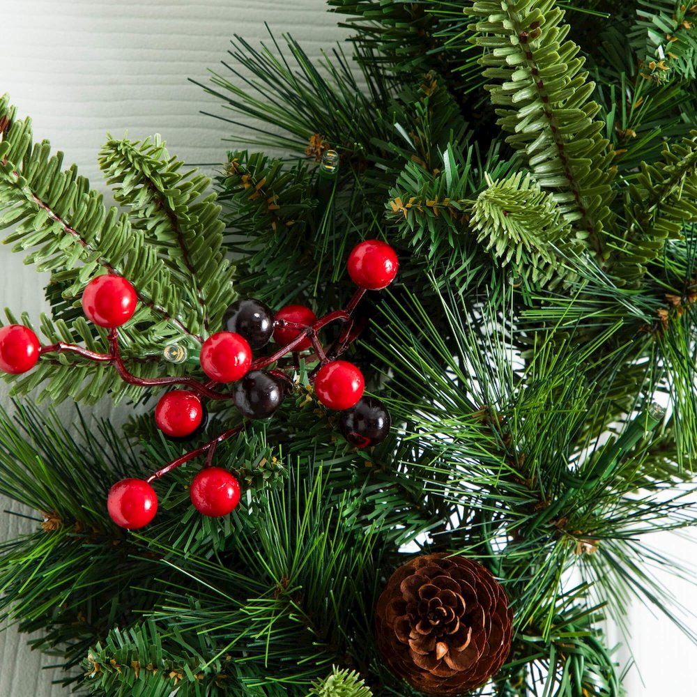 Pre-Lit Artificial Christmas Holiday 5 Piece Bundle with Pinecones & Berries. Picture 4