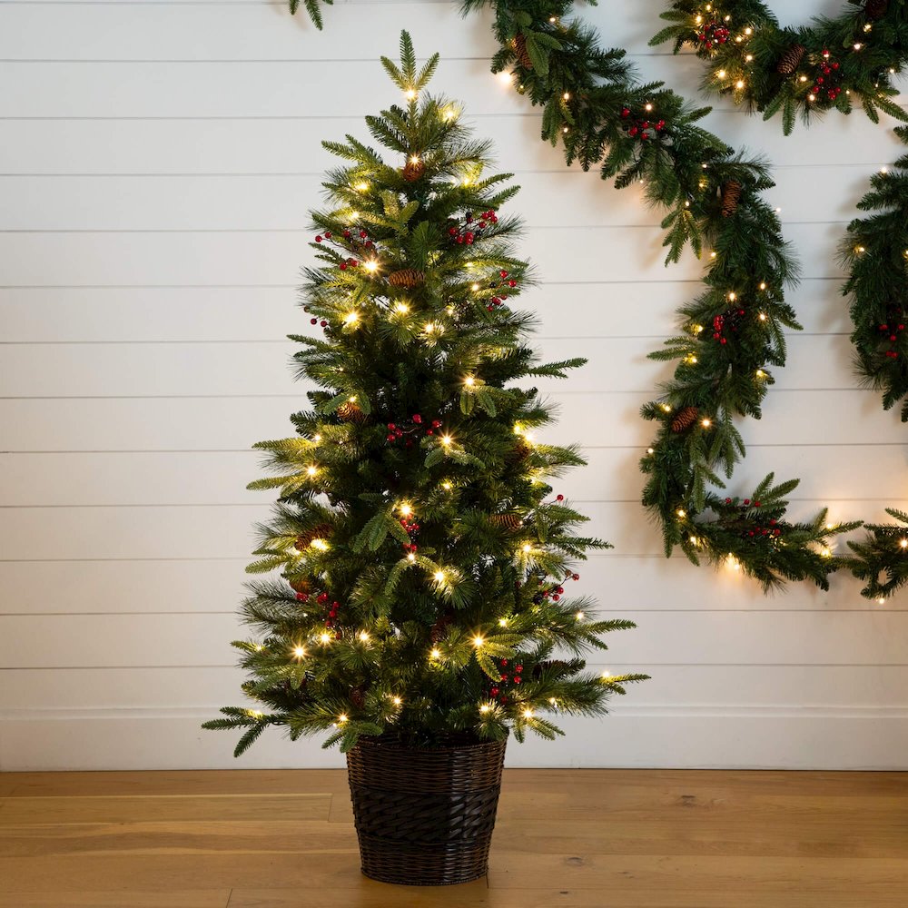 Pre-Lit Artificial Christmas Holiday 5 Piece Bundle with Pinecones & Berries. Picture 13