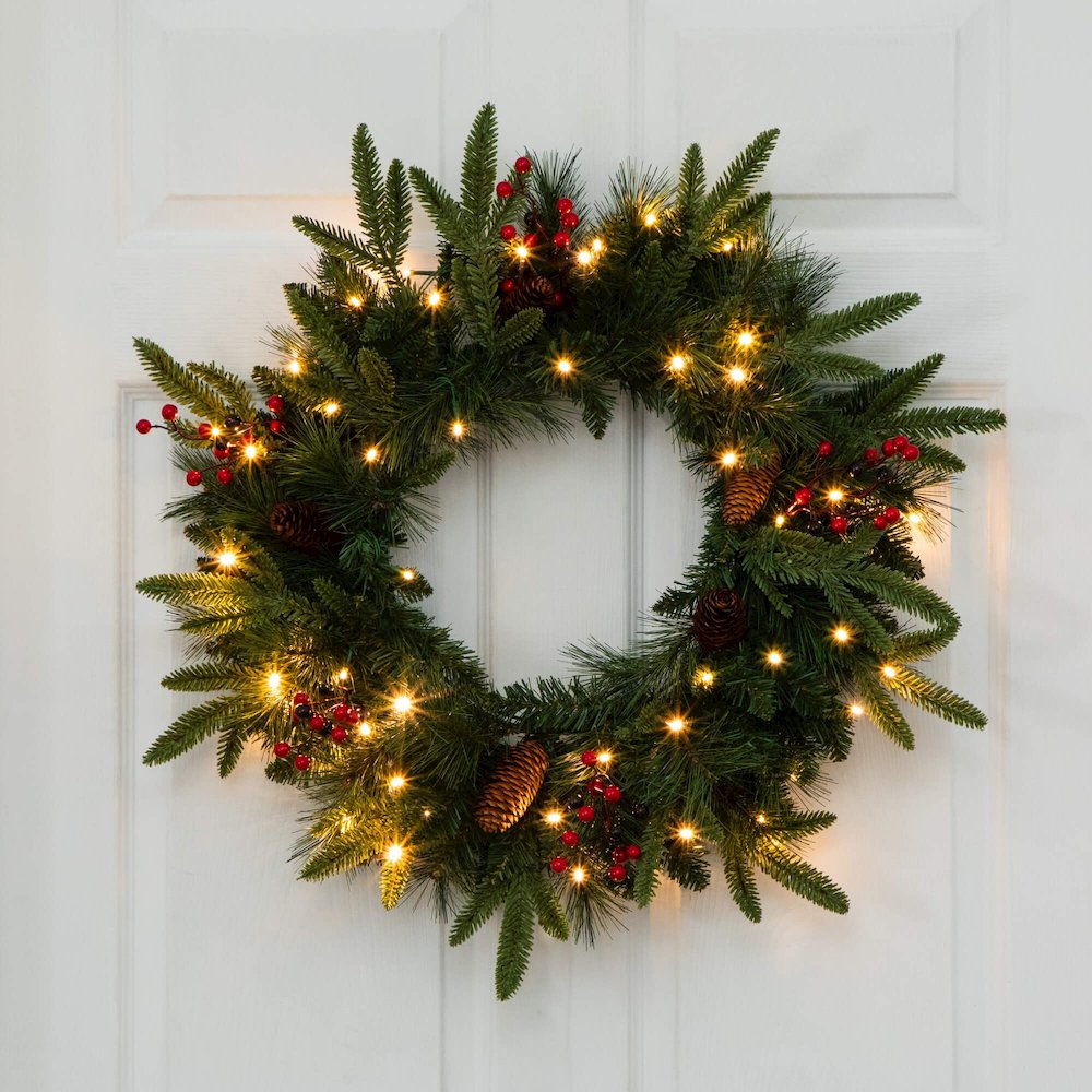 Pre-Lit Artificial Christmas Holiday 5 Piece Bundle with Pinecones & Berries. Picture 8