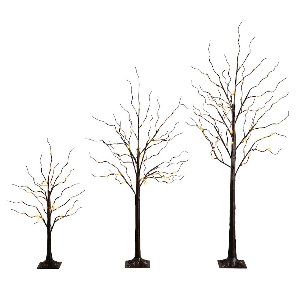 3ft. 5ft. 6ft. Artificial Brown Birch Trees with LED Lights - Set of 3. Picture 1