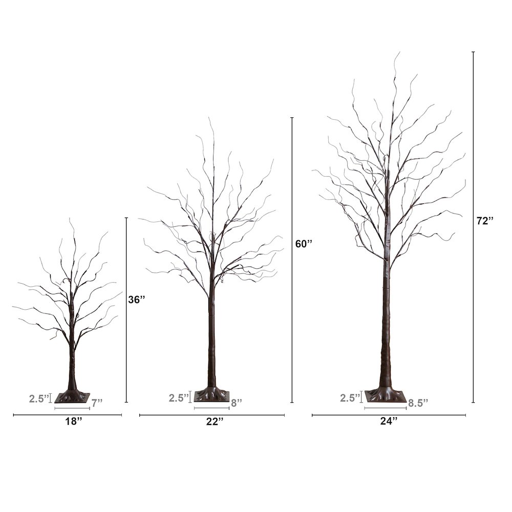 3ft. 5ft. 6ft. Artificial Brown Birch Trees with LED Lights - Set of 3. Picture 6