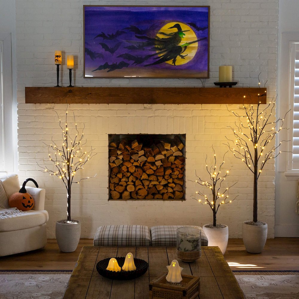 3ft. 5ft. 6ft. Artificial Brown Birch Trees with LED Lights - Set of 3. Picture 8