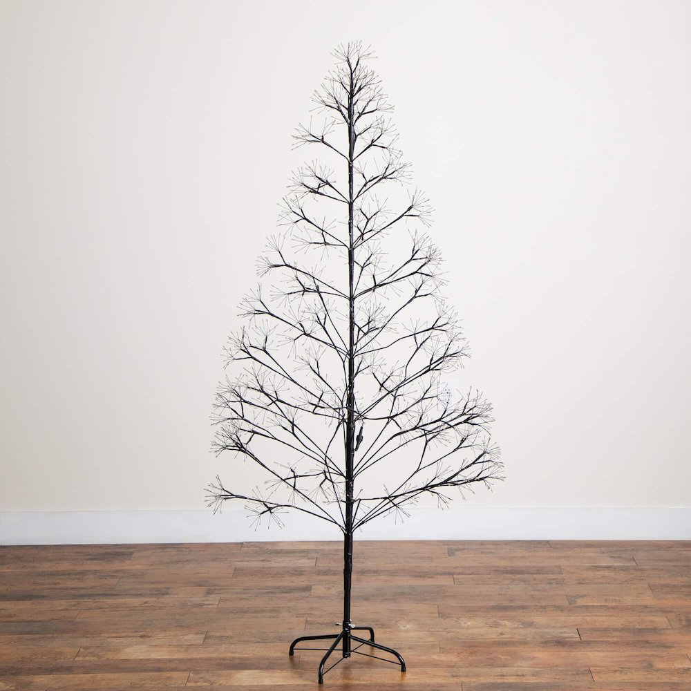 6ft Pre-Lit Artificial Halloween Black Starburst Tree with 1680 Fairy LED Lights. Picture 2
