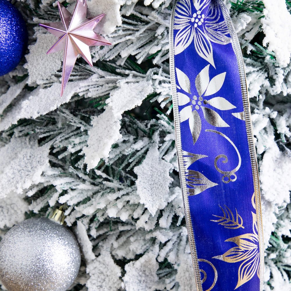 5ft Pre-Lit Artificial Pop Up Flocked Christmas Tree with Silver &Blue Ornaments. Picture 6