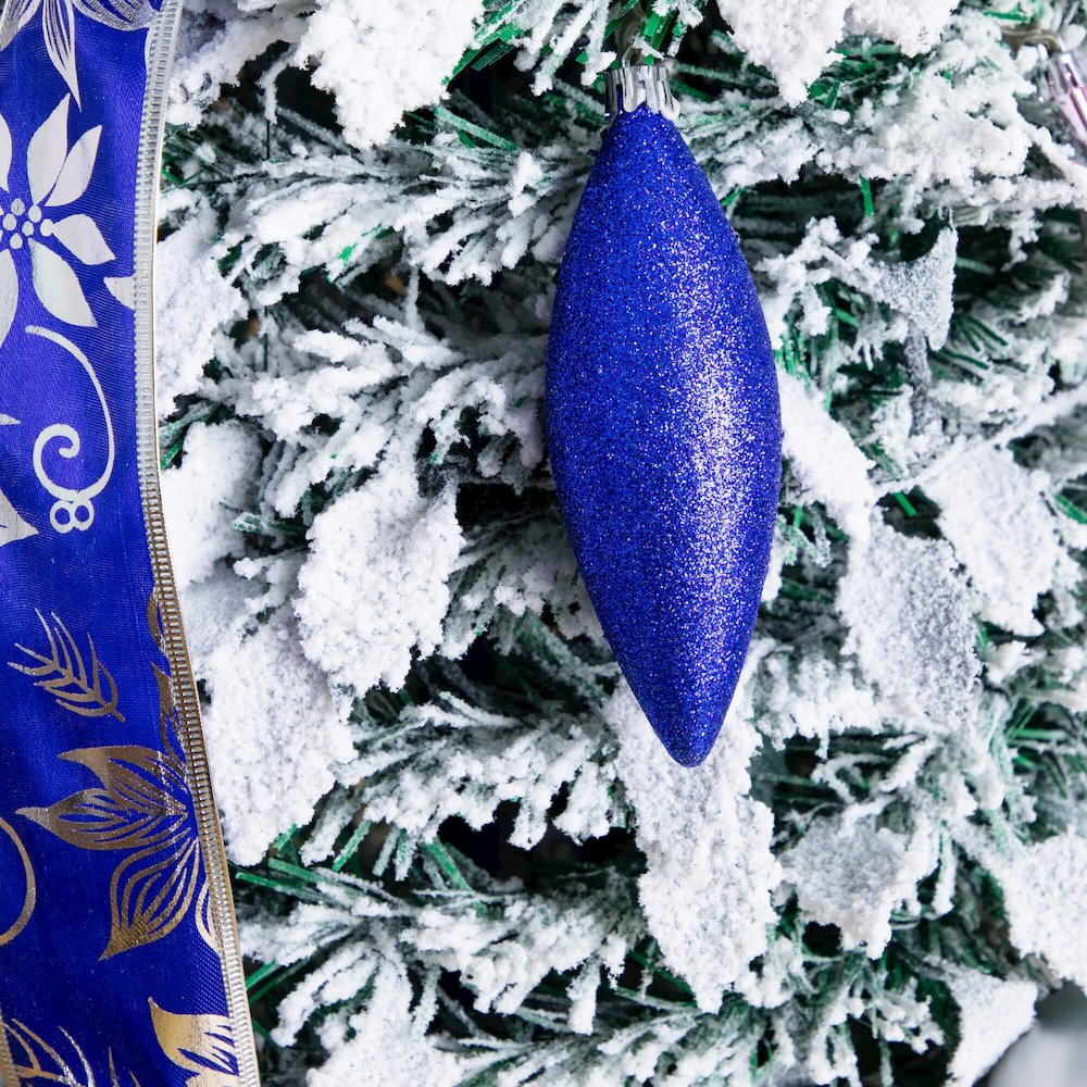 5ft Pre-Lit Artificial Pop Up Flocked Christmas Tree with Silver &Blue Ornaments. Picture 10