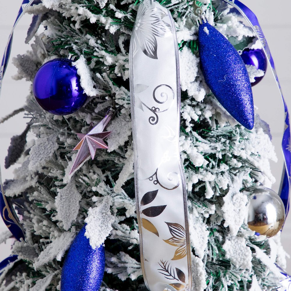 5ft Pre-Lit Artificial Pop Up Flocked Christmas Tree with Silver &Blue Ornaments. Picture 12