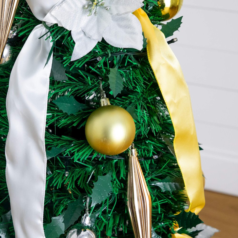 5ft. Pre-Lit Artificial Pop up Christmas Tree with Gold & Silver Ornaments. Picture 15