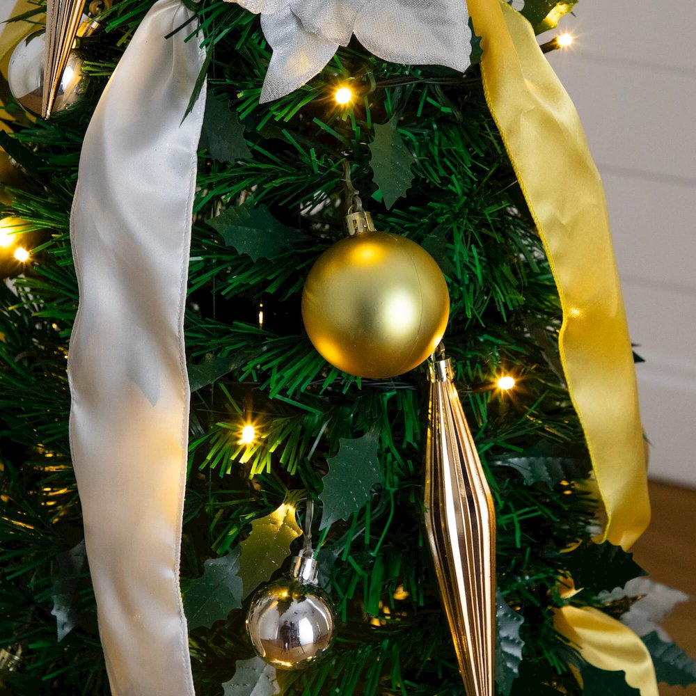 5ft. Pre-Lit Artificial Pop up Christmas Tree with Gold & Silver Ornaments. Picture 8