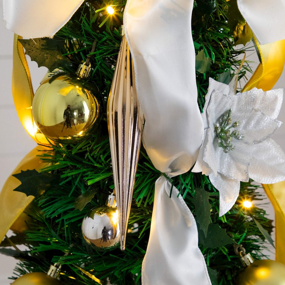 5ft. Pre-Lit Artificial Pop up Christmas Tree with Gold & Silver Ornaments. Picture 12