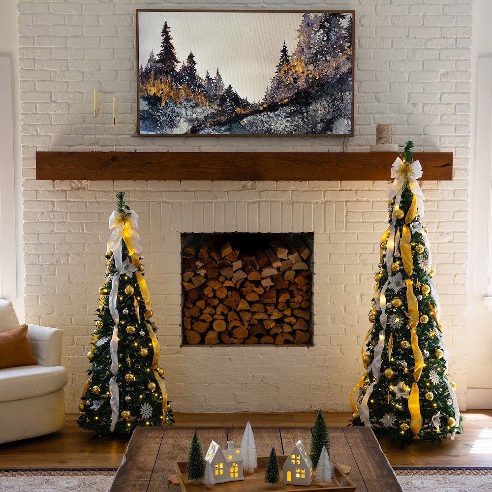 5ft. Pre-Lit Artificial Pop up Christmas Tree with Gold & Silver Ornaments. Picture 13