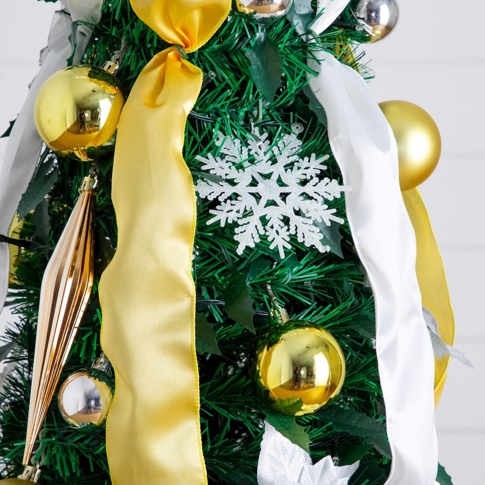 6ft Pre-Lit Artificial Pop up Christmas Tree with Gold &Silver Ornaments,Ribbons. Picture 9