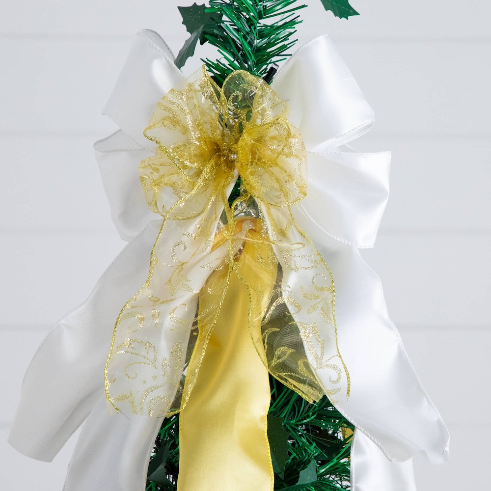 6ft Pre-Lit Artificial Pop up Christmas Tree with Gold &Silver Ornaments,Ribbons. Picture 12