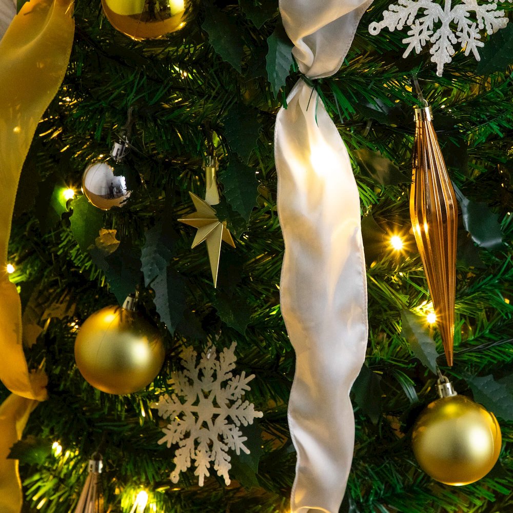 6ft Pre-Lit Artificial Pop up Christmas Tree with Gold &Silver Ornaments,Ribbons. Picture 14