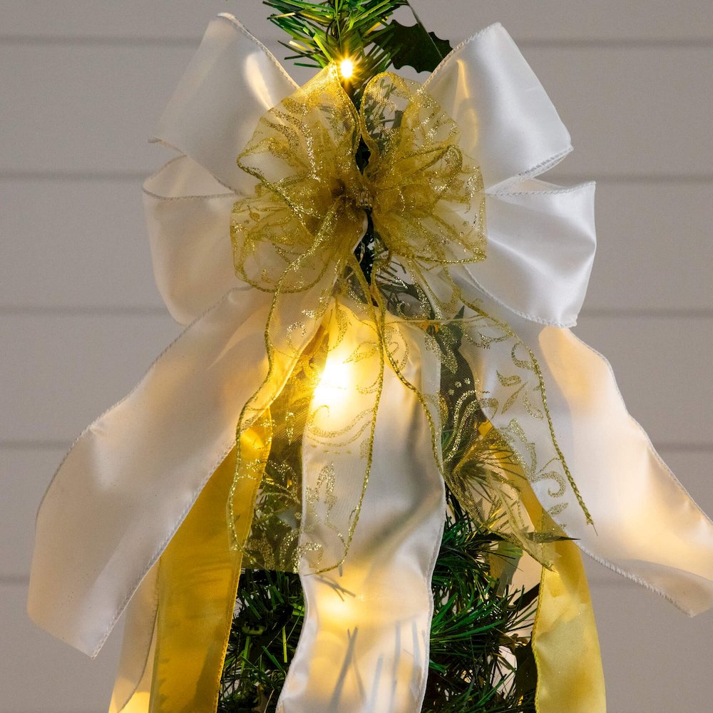 6ft Pre-Lit Artificial Pop up Christmas Tree with Gold &Silver Ornaments,Ribbons. Picture 4