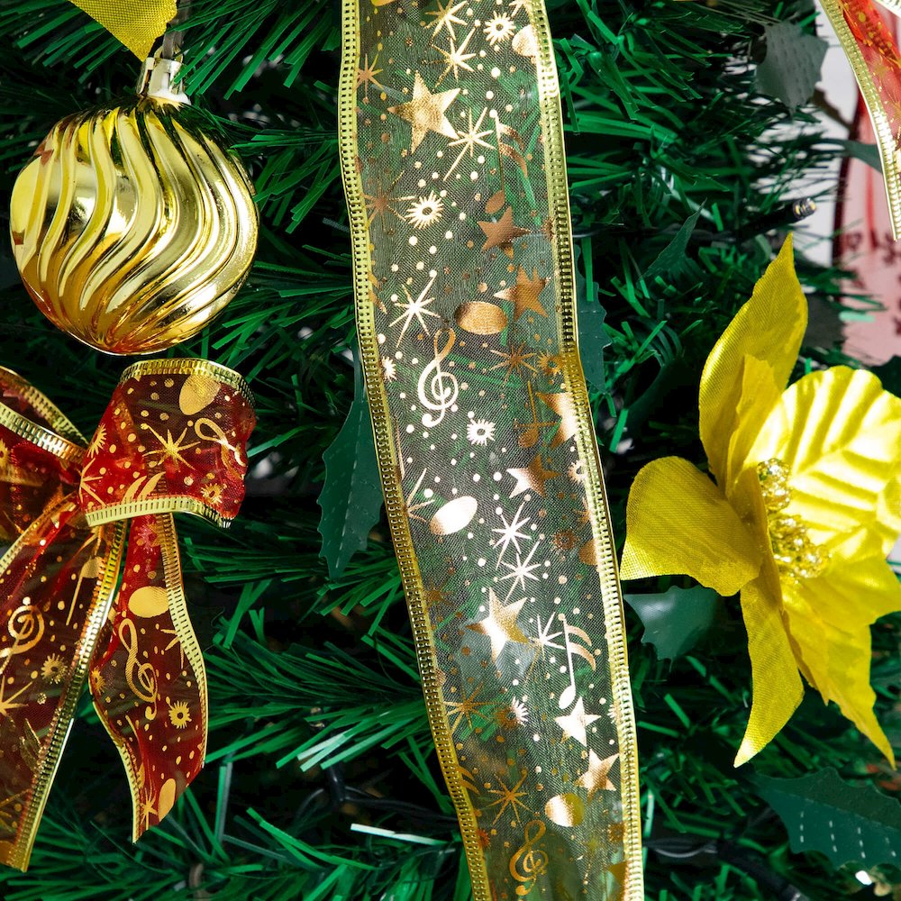 5ft. Pre-Lit Artificial Pop up Christmas Tree with Red & Gold Ornaments, Ribbons. Picture 12