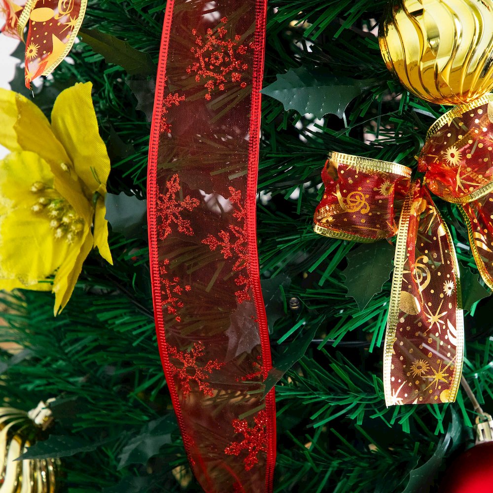 5ft. Pre-Lit Artificial Pop up Christmas Tree with Red & Gold Ornaments, Ribbons. Picture 9