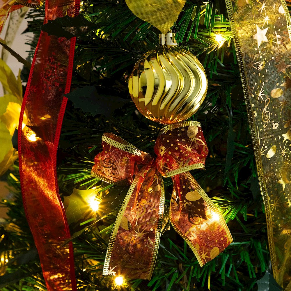 5ft. Pre-Lit Artificial Pop up Christmas Tree with Red & Gold Ornaments, Ribbons. Picture 6