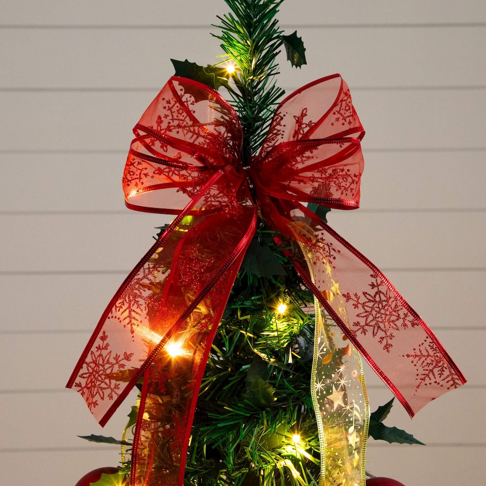 5ft. Pre-Lit Artificial Pop up Christmas Tree with Red & Gold Ornaments, Ribbons. Picture 7