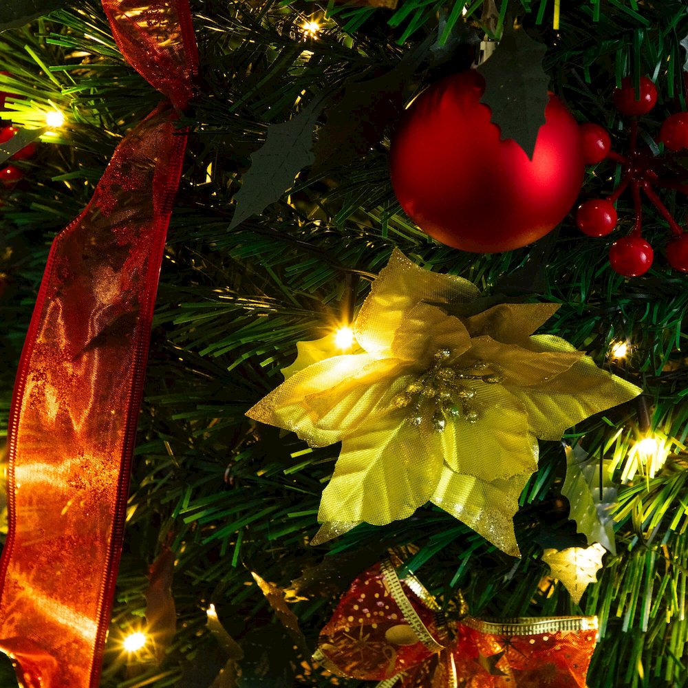 5ft. Pre-Lit Artificial Pop up Christmas Tree with Red & Gold Ornaments, Ribbons. Picture 13