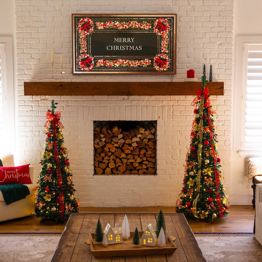 5ft. Pre-Lit Artificial Pop up Christmas Tree with Red & Gold Ornaments, Ribbons. Picture 14