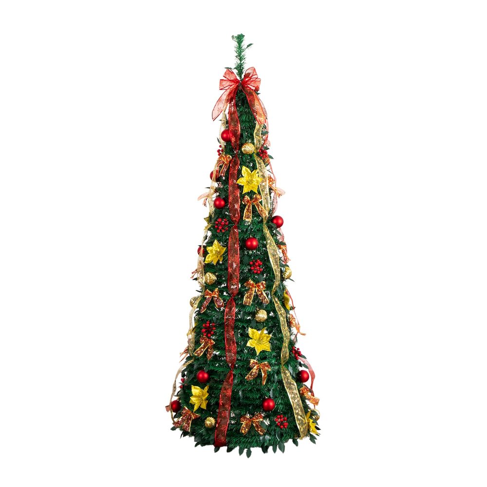 6ft. Pre-Lit Artificial Pop up Christmas Tree with Red & Gold Ornaments, Ribbons. Picture 11