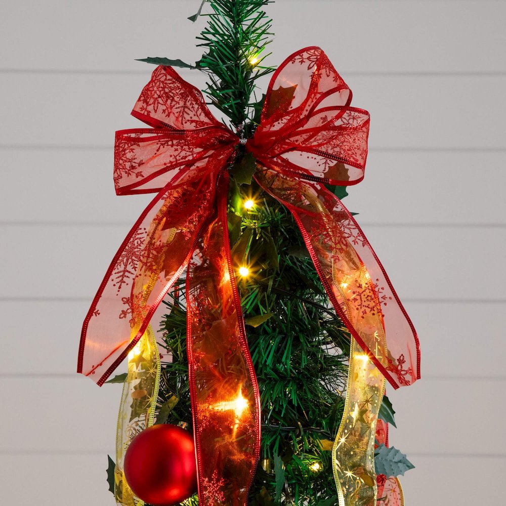 6ft. Pre-Lit Artificial Pop up Christmas Tree with Red & Gold Ornaments, Ribbons. Picture 12