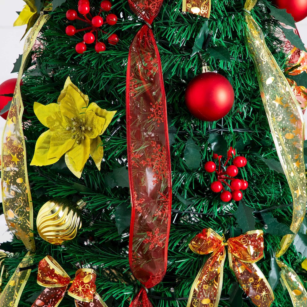 6ft. Pre-Lit Artificial Pop up Christmas Tree with Red & Gold Ornaments, Ribbons. Picture 2