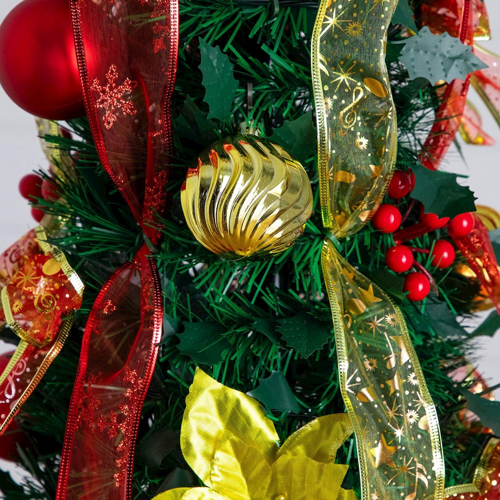 6ft. Pre-Lit Artificial Pop up Christmas Tree with Red & Gold Ornaments, Ribbons. Picture 7