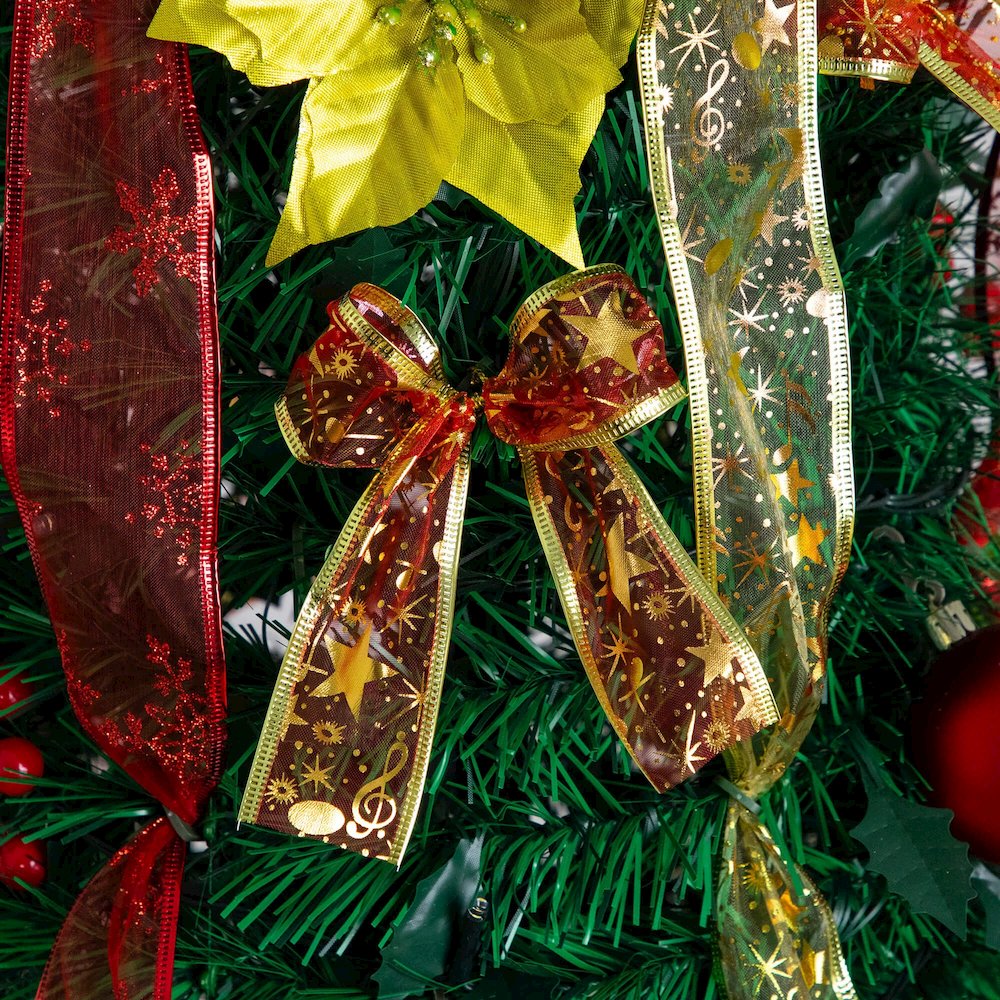 6ft. Pre-Lit Artificial Pop up Christmas Tree with Red & Gold Ornaments, Ribbons. Picture 15