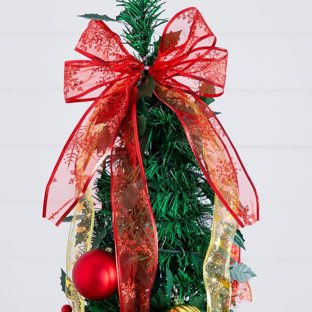 6ft. Pre-Lit Artificial Pop up Christmas Tree with Red & Gold Ornaments, Ribbons. Picture 17