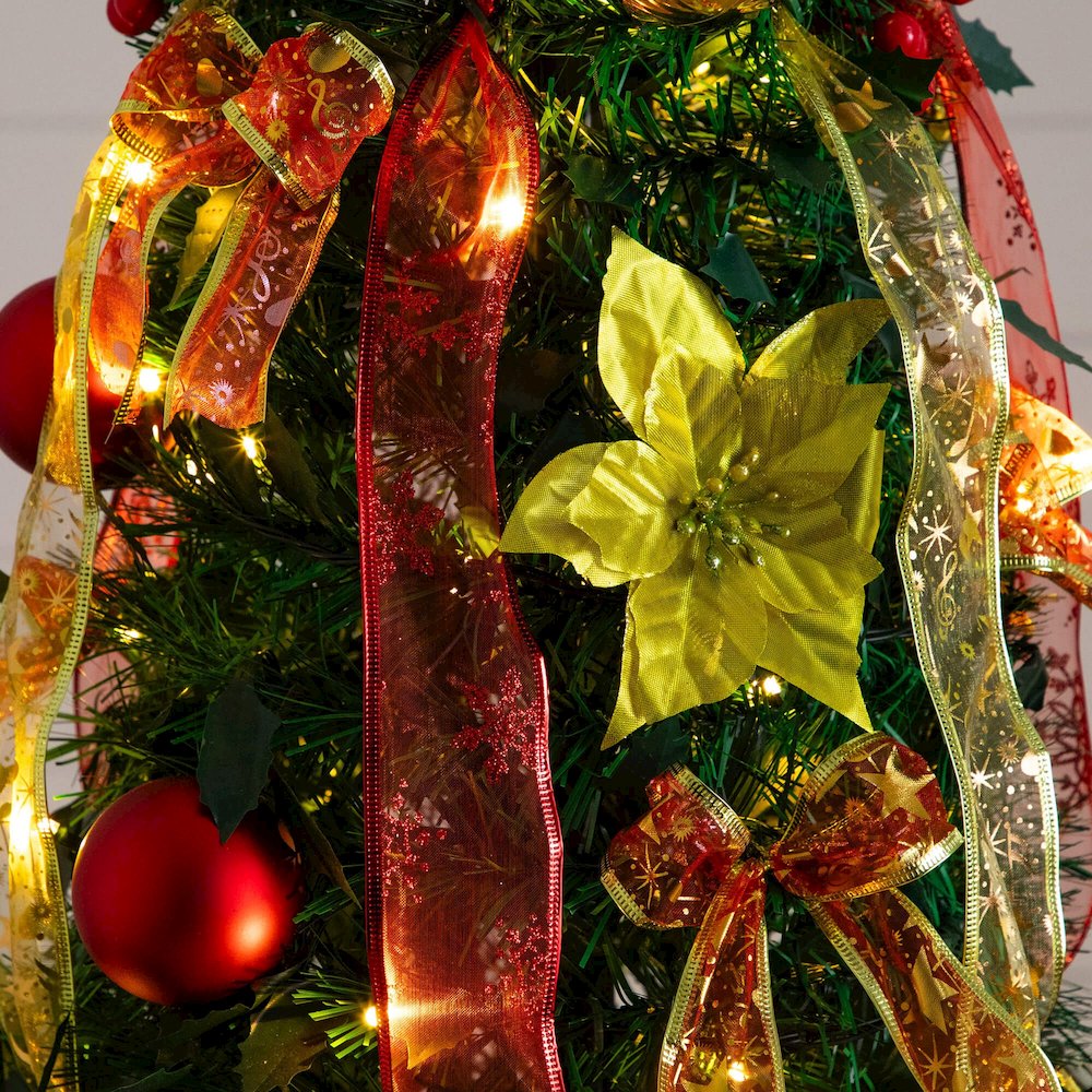 6ft. Pre-Lit Artificial Pop up Christmas Tree with Red & Gold Ornaments, Ribbons. Picture 16